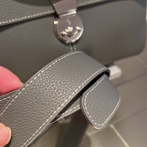 Taupe Grey Real Leather Handbag Tote 12”x8.5”x5” with Handle and Shoulder Strap - Picture 9 of 10